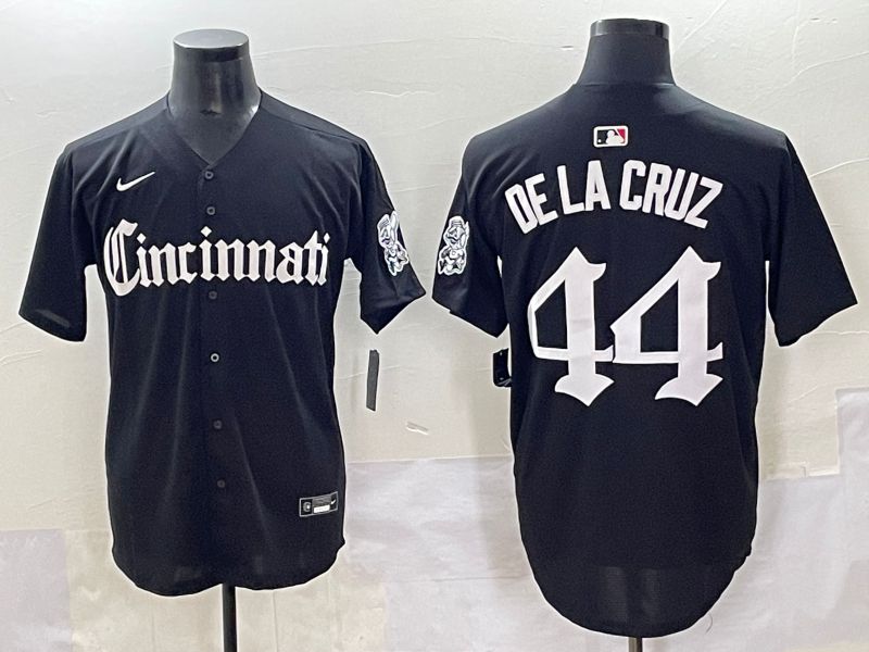 Men 2025 Cincinnati Reds #44 Delacruz Black Five generations Joint Name Nike MLB Jersey style 1